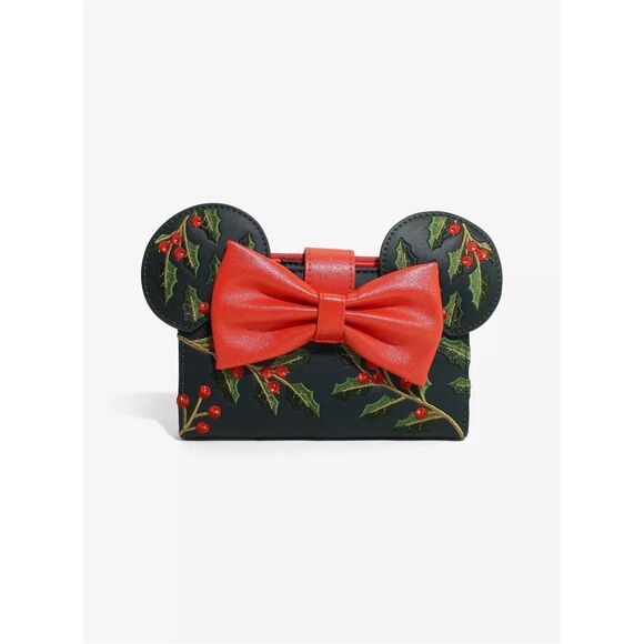 Loungefly Disney Minnie Mouse Holiday Holly Zip Wallet - Picture 3 of 5